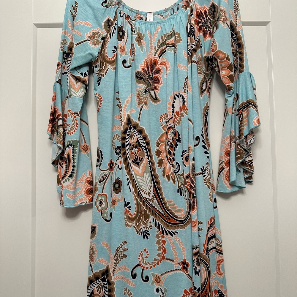 Floral Paisley Dress with Bell Sleeves